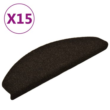 vidaXL Πατάκια Σκάλας Αυτοκόλ. 15 τεμ Σκ. Καφέ 65x21x4 εκ Βελονιασμένο