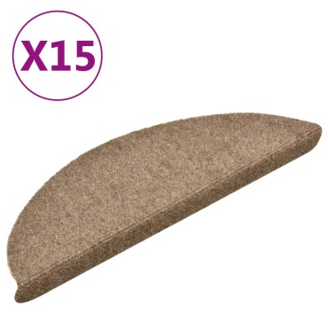 vidaXL Πατάκια Σκάλας Αυτοκόλλητα 15 τεμ Κρεμ 56x17x3 εκ. Βελονιασμένο