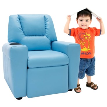 vidaXL Πολυθρόνα Παιδική Ανακλινόμενη Μπλε από Συνθετικό Δέρμα 51x62x67cm 1 τεμ.