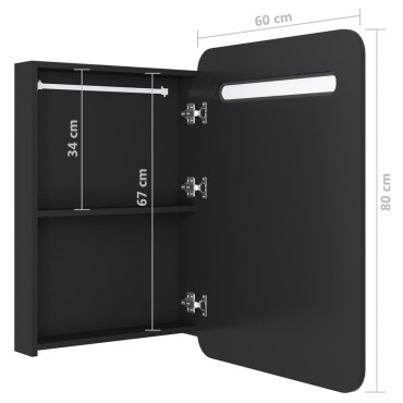 vidaXL Καθρέφτης Μπάνιου με Ντουλάπι / LED Μαύρο 60x11x80cm 1 τεμ.