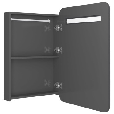 vidaXL Ντουλάπι Μπάνιου με Καθρέφτη & LED Γυαλ. Γκρι 60x11x80cm 1 τεμ.