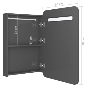 vidaXL Ντουλάπι Μπάνιου με Καθρέφτη & LED Γυαλ. Γκρι 60x11x80cm 1 τεμ.