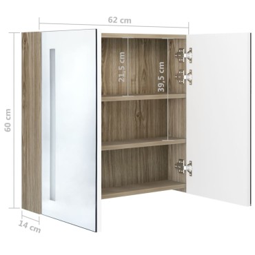vidaXL Καθρέφτης Μπάνιου με Ντουλάπι & LED Λευκό/Δρυς 62x14x60cm 1 τεμ.
