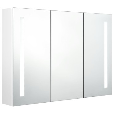 vidaXL Καθρέφτης Μπάνιου με Ντουλάπι & LED Γυαλ. Λευκό 89x14x62cm 1 τεμ.