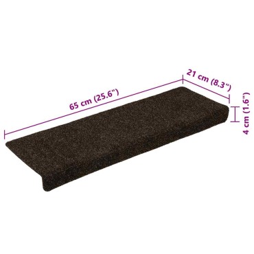 vidaXL Πατάκια Σκάλας 15 τεμ. Σκούρο καφέ 65x21x4 εκ. Βελονιασμένα