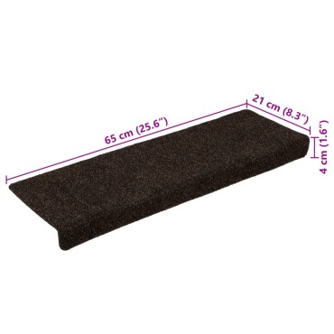 vidaXL Πατάκια Σκάλας 15 τεμ. καφέ 65x21x4 εκ. Βελονιασμένα