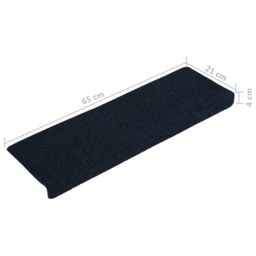 vidaXL Πατάκια Σκάλας 15 τεμ. Μπλε 65x21x4 εκ. από Βελονιασμένο Ύφασμα