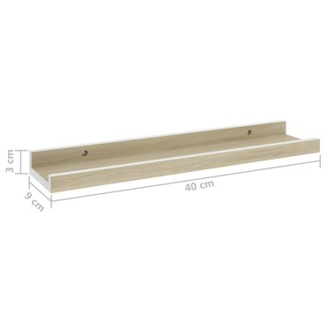 vidaXL Ράφια Τοίχου 2 τεμ. Λευκό και Sonoma Δρυς 40x9x3cm