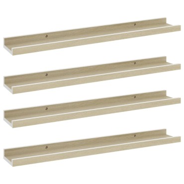 vidaXL Ράφια Τοίχου 4 τεμ. Λευκό και Sonoma Δρυς 60x9x3cm