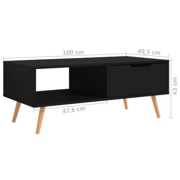vidaXL Τραπεζάκι Σαλονιού Μαύρο 100x49,5x43cm από Επεξ. Ξύλο 1 τεμ.