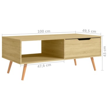 vidaXL Τραπεζάκι Σαλονιού Sonoma Δρυς 100x49,5x43cm Επεξεργ. Ξύλο 1 τεμ.