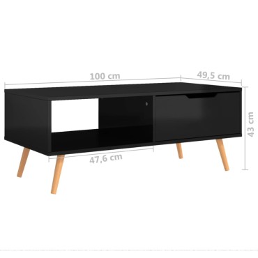 vidaXL Τραπεζάκι Σαλονιού Γυαλιστερό Μαύρο 100x49,5x43cm Επ Ξύλο 1 τεμ.
