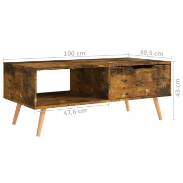 vidaXL Τραπεζάκι Σαλονιού Καπνιστή Δρυς 100x49,5x43cm Επεξεργ. Ξύλο 1 τεμ.
