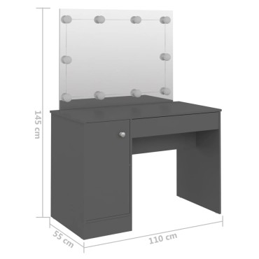 vidaXL Έπιπλο Μακιγιάζ με Φωτισμό LED Γκρι 110x55x145cm από MDF 1 τεμ.