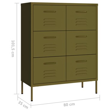 vidaXL Συρταριέρα Πράσινο Λαδί 80x35x101,5cm από Ατσάλι 1 τεμ.
