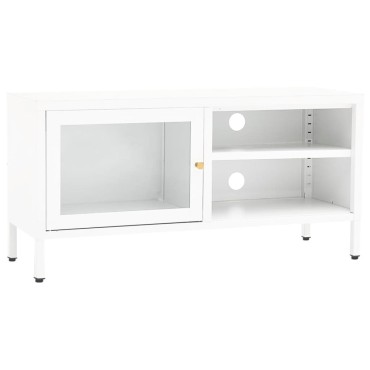 vidaXL Έπιπλο Τηλεόρασης Λευκό 90x30x44cm από Ατσάλι και Γυαλί