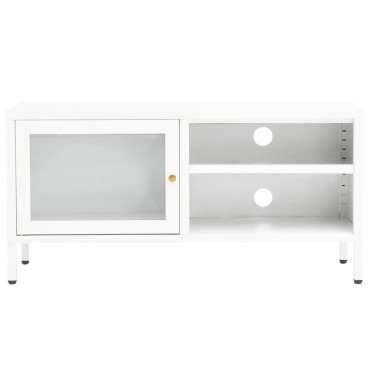 vidaXL Έπιπλο Τηλεόρασης Λευκό 90x30x44cm από Ατσάλι και Γυαλί