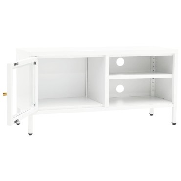 vidaXL Έπιπλο Τηλεόρασης Λευκό 90x30x44cm από Ατσάλι και Γυαλί