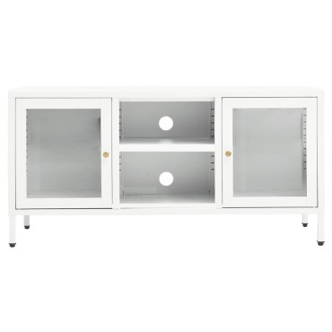 vidaXL Έπιπλο Τηλεόρασης Λευκό 105x35x52cm από Ατσάλι και Γυαλί