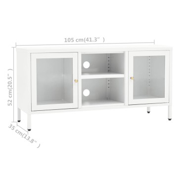 vidaXL Έπιπλο Τηλεόρασης Λευκό 105x35x52cm από Ατσάλι και Γυαλί
