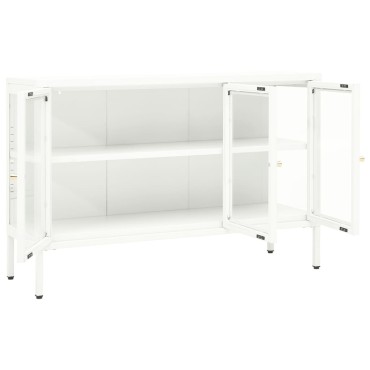 vidaXL Μπουφές Λευκός 105x35x70cm από Ατσάλι και Γυαλί 1 τεμ.