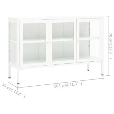 vidaXL Μπουφές Λευκός 105x35x70cm από Ατσάλι και Γυαλί 1 τεμ.