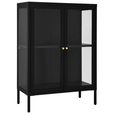 vidaXL Μπουφές Μαύρος 75x35x105cm από Ατσάλι και Γυαλί 1 τεμ.