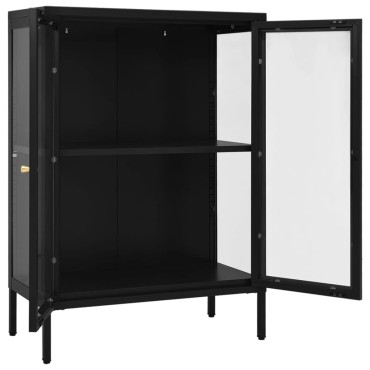 vidaXL Μπουφές Μαύρος 75x35x105cm από Ατσάλι και Γυαλί 1 τεμ.