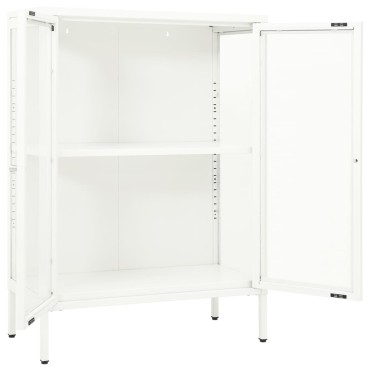 vidaXL Μπουφές Λευκός 75x35x105cm από Ατσάλι και Γυαλί 1 τεμ.