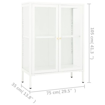 vidaXL Μπουφές Λευκός 75x35x105cm από Ατσάλι και Γυαλί 1 τεμ.