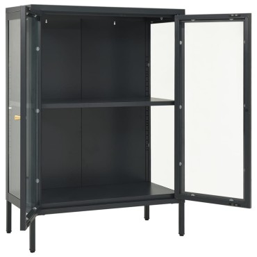 vidaXL Μπουφές Ανθρακί 75x35x105cm από Ατσάλι και Γυαλί 1 τεμ.