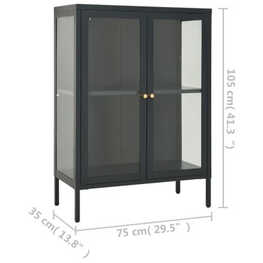 vidaXL Μπουφές Ανθρακί 75x35x105cm από Ατσάλι και Γυαλί 1 τεμ.