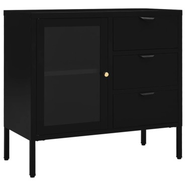 vidaXL Μπουφές Μαύρος 75x35x70cm από Ατσάλι και Ψημένο Γυαλί 1 τεμ.