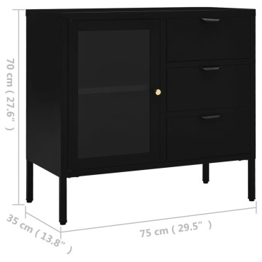 vidaXL Μπουφές Μαύρος 75x35x70cm από Ατσάλι και Ψημένο Γυαλί 1 τεμ.