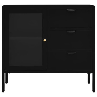 vidaXL Μπουφές Μαύρος 75x35x70cm από Ατσάλι και Ψημένο Γυαλί 1 τεμ.