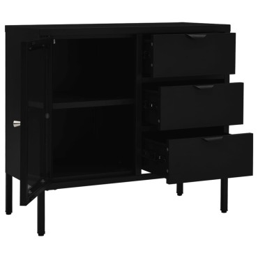 vidaXL Μπουφές Μαύρος 75x35x70cm από Ατσάλι και Ψημένο Γυαλί 1 τεμ.