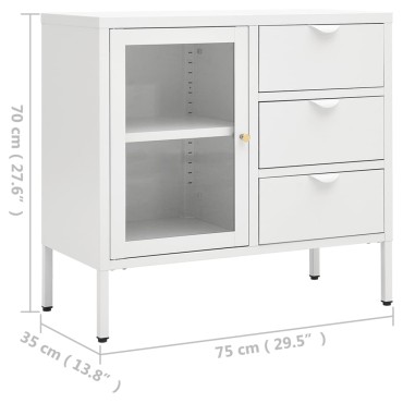 vidaXL Μπουφές Λευκός 75x35x70cm από Ατσάλι και Ψημένο Γυαλί 1 τεμ.