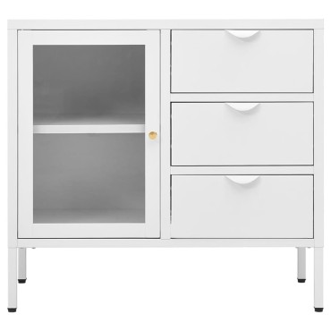 vidaXL Μπουφές Λευκός 75x35x70cm από Ατσάλι και Ψημένο Γυαλί 1 τεμ.
