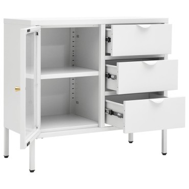 vidaXL Μπουφές Λευκός 75x35x70cm από Ατσάλι και Ψημένο Γυαλί 1 τεμ.