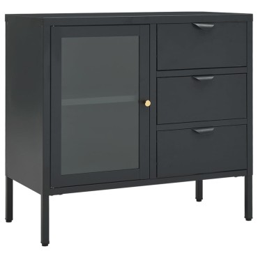 vidaXL Μπουφές Ανθρακί 75x35x70cm από Ατσάλι και Ψημένο Γυαλί 1 τεμ.