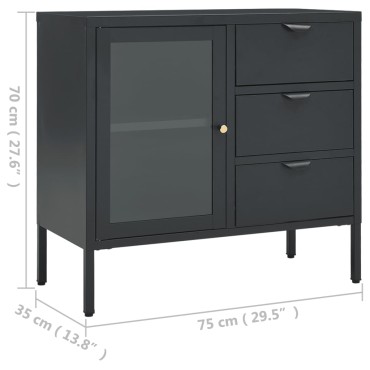 vidaXL Μπουφές Ανθρακί 75x35x70cm από Ατσάλι και Ψημένο Γυαλί 1 τεμ.