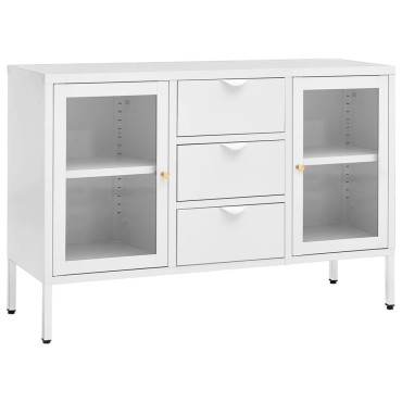 vidaXL Μπουφές Λευκός 105x35x70cm από Ατσάλι και Ψημένο Γυαλί 1 τεμ.