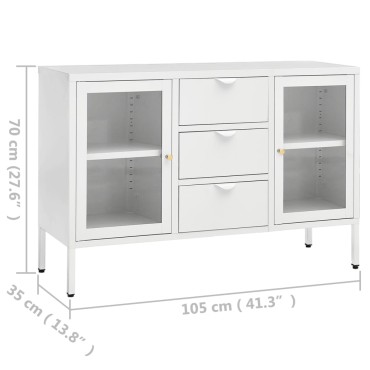 vidaXL Μπουφές Λευκός 105x35x70cm από Ατσάλι και Ψημένο Γυαλί 1 τεμ.