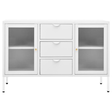 vidaXL Μπουφές Λευκός 105x35x70cm από Ατσάλι και Ψημένο Γυαλί 1 τεμ.