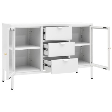 vidaXL Μπουφές Λευκός 105x35x70cm από Ατσάλι και Ψημένο Γυαλί 1 τεμ.