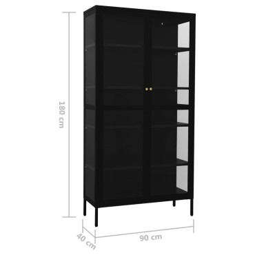 vidaXL Ντουλάπα Βιτρίνας Μαύρη 90x40x180cm Ατσάλι / Ψημένο Γυαλί 1 τεμ.