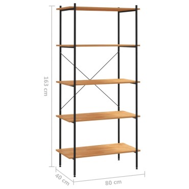 vidaXL Ραφιέρα 5 Επιπέδων Μαύρη και Δρυς 80x40x163cm 1 τεμ.