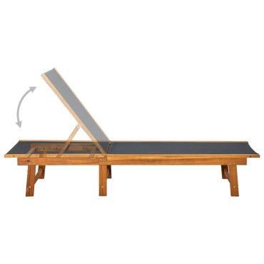 vidaXL Ξαπλώστρα με Τραπέζι από Μασίφ Ξύλο Ακακίας και Textilene 200x66x34cm 1 τεμ.