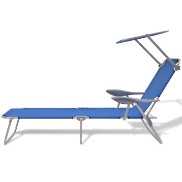vidaXL Ξαπλώστρα Μπλε Ατσάλινη με Σκίαστρο 58x189x27cm 1 τεμ.