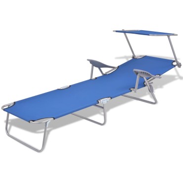 vidaXL Ξαπλώστρα Μπλε Ατσάλινη με Σκίαστρο 58x189x27cm 1 τεμ.